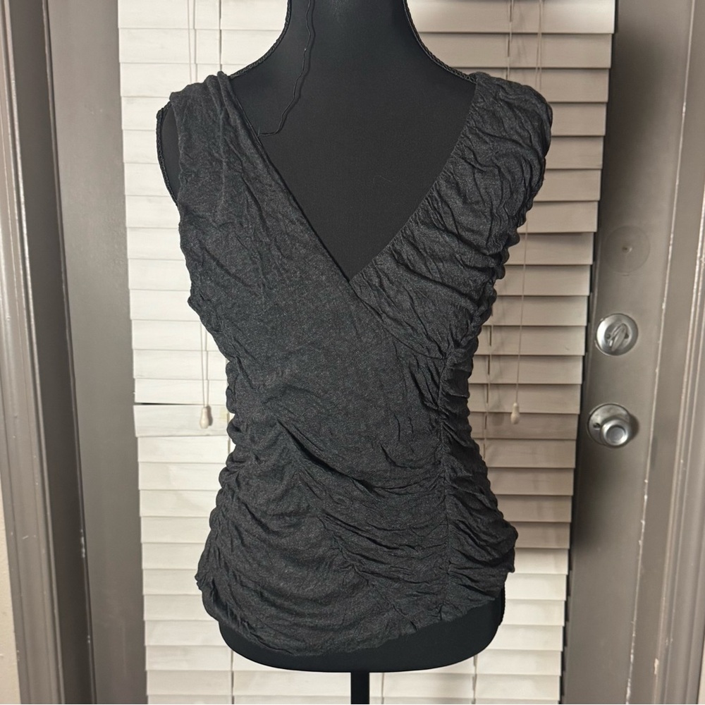 Anthropologie Bordeaux Gray Elegant Black Ruched Women's Sleeveless Top, Size S